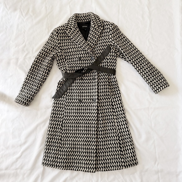 express houndstooth double breasted belted wool coat - Picture 4 of 8